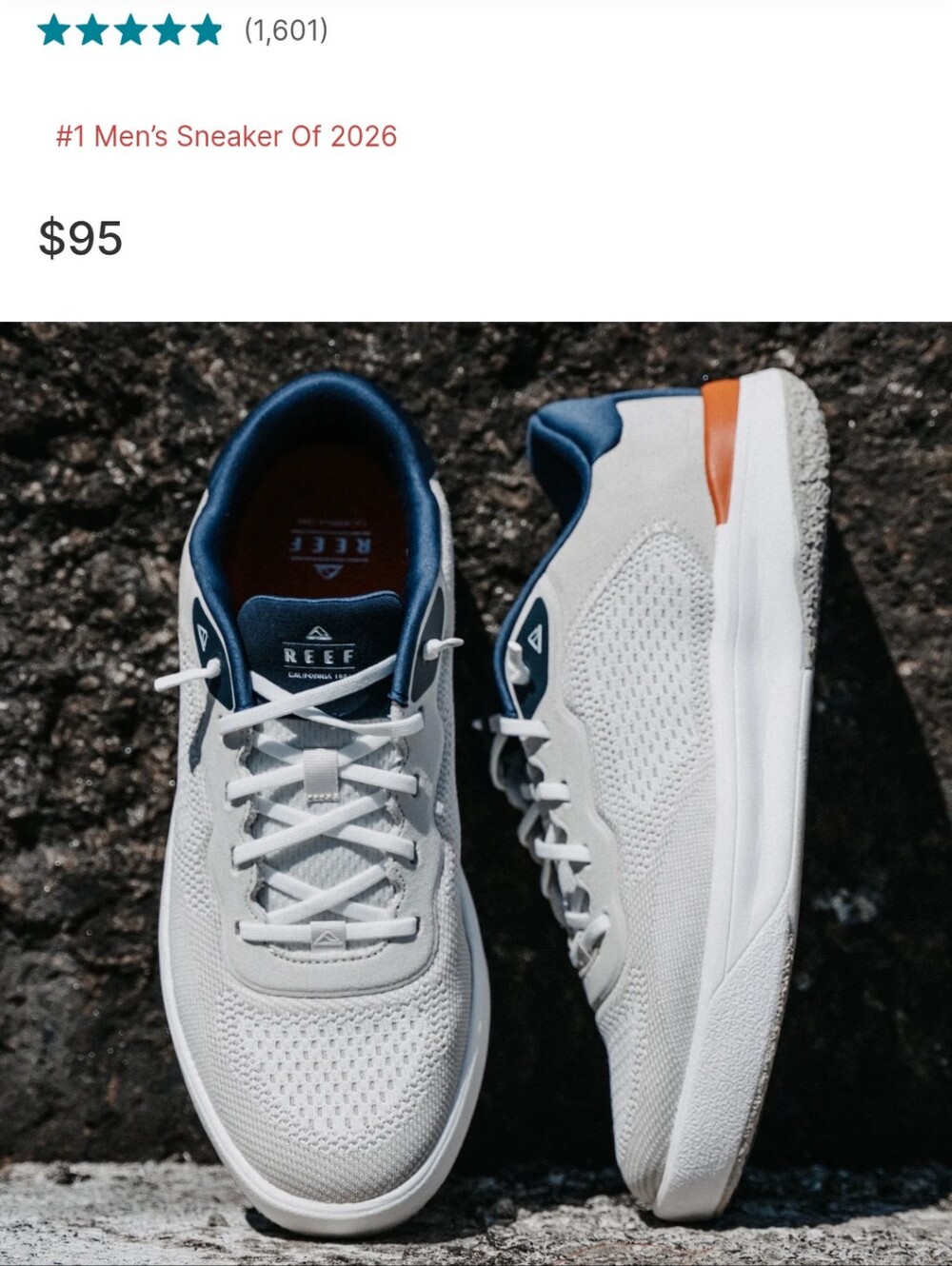 Reef Men's White Knit Sneakers with Navy and Orange Accents